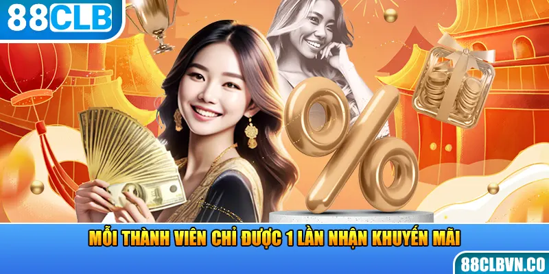 Mỗi thành viên chỉ được 1 lần nhận khuyến mãi